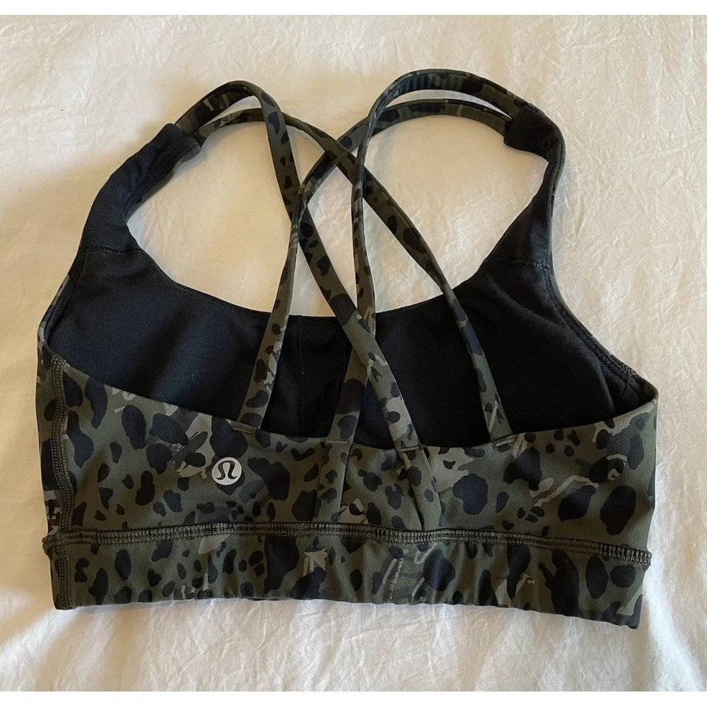 Lululemon Size 2 Energy Sports Bra Size 2 Leopard Camo Strappy Crossback Workout